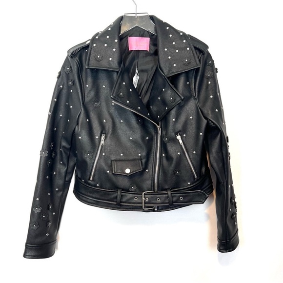 Azalea Wang NWT black studded floral faux leather jacket S - Picture 3 of 12